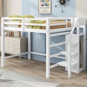 Letto a soppalco bianco a grandezza naturale con armadio integrato e scala (Vecchio SKU SM000527AAK) - Product Image 2