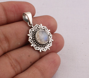 Colgante Vintage de Plata de Ley 925 con Piedra Lunar Arcoíris, Colgante de Piedra Lunar de Fuego Azul Natural Hecho a Mano, Venta al por Mayor, Estilo Antiguo - Product Image 3