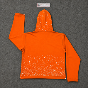 Sudadera con capucha oversize con cremallera completa y pedrería naranja, estilo streetwear, personalizada con brillo, casual, unisex, de moda. - Product Image 6