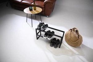 Sleek Black <b>Shoe</b> <b>Rack</b> Dual Tier Modern Storage Organizer Space Saving Design Strong Stable Frame Elegant Entryway Display Unit - Product Image 4