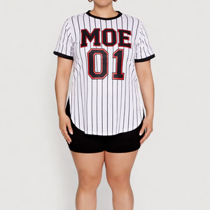 Vestido Jersey a Rayas Estilo Fútbol Americano para Mujer, Talla Grande, Transpirable, de Malla, Manga Corta, Informal, Deportivo, con Logotipo Personalizado OEM USA - Product Image 5