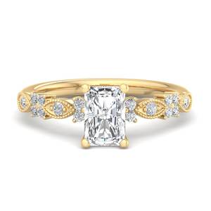 Bague de fiançailles de luxe en or rose avec diamant taille radiant, style <span class=keywords><strong>vintage</strong></span>, sertie de milgrain, bande marquise, ensemble de mariage, bijoux fantaisie pour femme, cadeau - Product Image 2