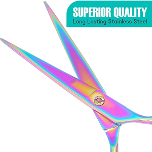 KAAMIR INSTRUMENTS KI-BS-424 Regenbogen-Friseurschere mit Eigenem Logo, Edelstahl-Haarschneideschere mit 32 Zähnen, Leichtgewichtig und Transparent - Product Image 5