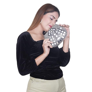 Stone Clutch <b>Bag</b> with Metal <b>Silver</b> <b>Evening</b> Ready to Ship Fashionable Resin Brass Mosaic Zipper Closure - Product Image 4