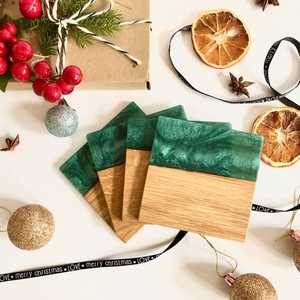 Premium Natural Acacia Wood & Resin River Coaster Set Elegant Handmade Table Protectors for Hot & Cold Drinks, Entertaining - Product Image 4