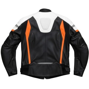 Men’s Handmade <b>Retro</b> Cowhide <b>Leather</b> Biker <b>Jacket</b> – Men’s Black & White Armored Motorcycle Coat with Reflective Design - Product Image 3