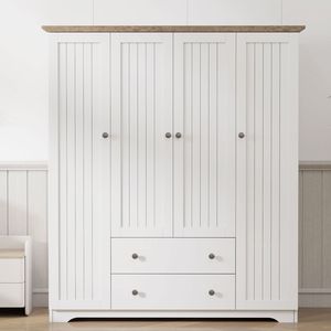 Armadio Bianco a 4 Ante con 2 Cassetti - Product Image 1