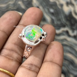 Natural Ethiopian <b>Opal</b> 925 <b>Silver</b> Plated Smallest Stone <b>Ring</b> Bohemian Style Unisex Gift Wholesale Waterproof Jewelry - Product Image 1