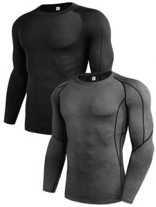 Camiseta Deportiva de Compresión de Manga Larga para Hombre, Color Sólido, Secado Rápido, Corte Ajustado, Cuello Redondo, Tejido de Poliéster - Product Image 5