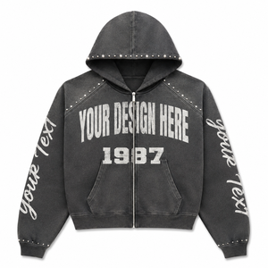 Sudadera con capucha personalizada vintage lavada con cremallera, forro grueso, estilo urbano de invierno, impresión digital, ecológica, unisex, OEM ODM - Product Image 1