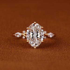 Bague de fiançailles ovale en diamant de laboratoire de 2,50 carats, or massif 14 carats, certifiée IGI, inspirée de la nature - Product Image 1