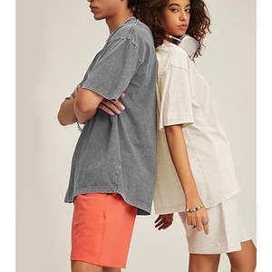 Men High Quality Acid Wash Cotton Summer <b>Set</b> T Shirt Shorts Casual Loose Fit Matching Outfit - Product Image 5