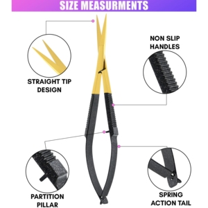 กรรไกรตัดขนคิ้ว ขนตา และหนังกำพร้า ยี่ห้อ HARBOR INDUSTRY รุ่น Gold Titanium Straight Tip Spring Scissors ด้ามจับสีดำแบบมีลาย ผลิตจากเหล็กญี่ปุ่น VG10 - Product Image 4