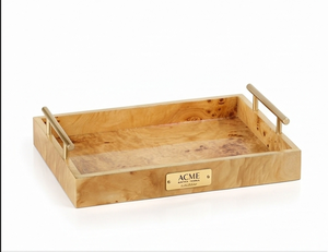 Plateau de service en bois ACME de qualité supérieure avec poignées métalliques, forme rectangulaire, finition brute, usage résidentiel, cadeaux de mariage et hôtels - Product Image 1