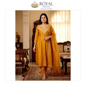 ผลิตในอินเดีย ชุดคุर्ติผ้าไหมวิชิตร้าแบบดั้งเดิมสไตล์คลาสสิกขายดี พร้อมงานปักและดีไซน์ทรงบาน - Product Image 5