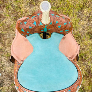 Silla de montar western hecha a mano de cuero genuino, tipo barril, con cincha ancha y duradera para equitación, disponible en todos los colores. - Product Image 1