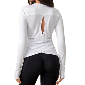 Women's Fitted <b>Long</b> Sleeve Mesh Back Moisture Wicking Crew Neck Athletic Top Solid White All Seasons - Product Image 1