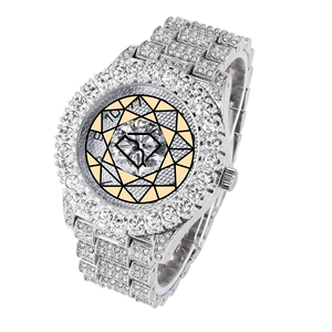 Luxury Lab Grown Diamond <b>Solid</b> White <b>Gold</b> Encrusted Analog Quartz <b>Watch</b> Stainless Steel Polygon Case Unisex Band - Product Image 5