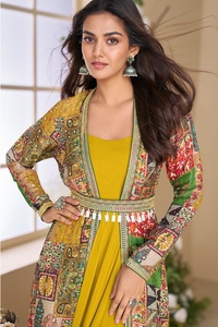 ชุดสูท Anarkali แบบทันสมัย ผ้าจอร์เจตต์เนื้อหนา พิมพ์ลายผ้าไหม ฟรีไซส์ เหมาะสำหรับงาน Diwali งานแต่งงาน และงานพรอม - Product Image 6