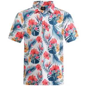Polo à manches courtes pour homme, blanc et bleu, imprimé palmiers, décontracté, en coton Oxford respirant, coupe classique - Product Image 5