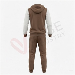 Ensemble de survêtement pour homme, couleur marron, blocs de couleurs, manches longues, capuche, fermeture éclair sur le devant, poches latérales, vêtements décontractés d'automne, coupe régulière - Product Image 2
