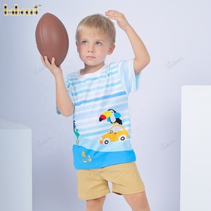 Ensemble de vêtements d'été pour garçons Babeeni, broderie d'oiseaux, motif 3D, 100% coton, certifié OEKO-TEX, décontracté, luxe, ODM, OEM, personnalisé - Product Image 3