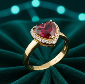 8mm Heart Shape Red Hydro Gemstone <b>Ring</b> with CZ 925 Sterling Silver 18K Gold Plated Designer Cocktail <b>Ring</b> US 6 - Product Image 3
