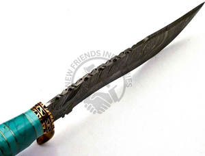 Nueva Edición Cuchillo de Caza de Acero de Damasco Hecho a Mano / Mango de Latón con Piedra Verde, Cuchillo Bowie de Hoja Fija Afilada como una Navaja, Cuchillo de Supervivencia - Product Image 4