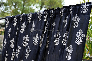 Ấn Độ Bông Tay Khối In Rèm Cửa, Màu Đen Hoa Bohemian Bông Rèm Cửa, Handmade Tùy Chỉnh Kích Thước Trang Trí Nội Thất Phòng Ngủ Rèm - Product Image 3