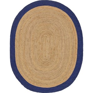Tapis ovale en jute, couleur unie, tressé, fait main, style oriental, pour salon, antidérapant, adapté aux animaux domestiques, nettoyage localisé, avec support antidérapant - Product Image 1