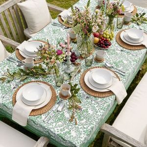 Nappe en coton imprimée à la main Raat Ki Rani Green 180x270cm, nappe de table design faite à la main, style décoration intérieure - Product Image 5