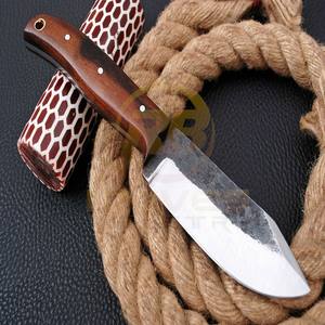 Couteau de chasse en acier au carbone, couteau tactique de survie, manche en bois, couteau de camping d'extérieur avec étui en cuir - Product Image 5