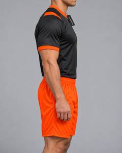 Maillot de football CLAW INTL pour homme, noir et orange, imprimé par sublimation, col rond, manches courtes, évacuation de l'humidité, polyester, coupe athlétique - Product Image 4