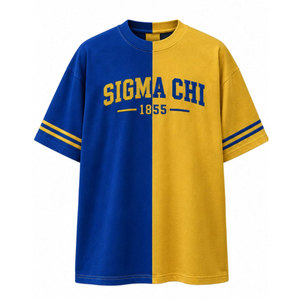 T-shirt décontracté pour homme Sigma Chi 1855, à blocs de couleur, style urbain, manches courtes, col rond, coupe oversize, vêtements grecs - Product Image 2