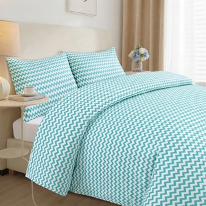 Sábana Plana o Ajustable con Estampado Geométrico en Zigzag Azul y Negro, Transpirable, para Uso Doméstico, para Todas las Estaciones, Estilo Adulto - Product Image 1