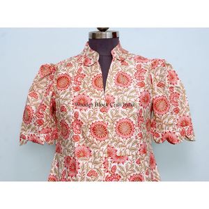 ชุดเดรสผู้หญิง Kangura ผ้าฝ้าย 100% รักษ์โลก ทรงเอวธรรมชาติ ลายดอกไม้ ความยาวปานกลาง คอวี แขนสั้น ตกแต่งกระดุม ซักได้ - Product Image 2