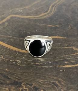 Unisex Black Onyx Signet 925 Sterling Silver <b>Ring</b> - Oval Gemstone <b>Celtic</b> Knotwork Textured Band Wholesaler Vendor - Product Image 2