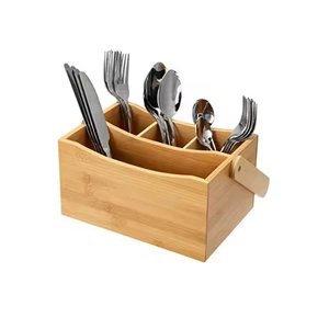 Porte-couverts et organiseur d'ustensiles en bambou écologique, support durable en bois pour couverts avec crochets de suspension, 2 sections pour couverts plats - Product Image 4