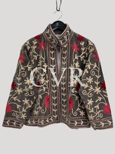 Abrigo Floral Bordado Estilo Chino con Cuello Mandarín, Manga Tres Cuartos, Chaqueta Corta Informal de Invierno para Mujer Adulta - Product Image 4