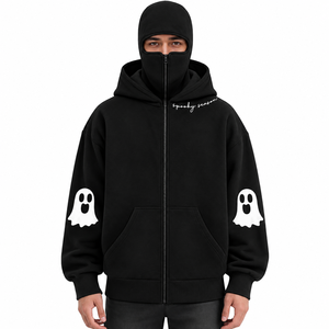 Personalized <b>Men</b> Double Balaclava Zip Hoodie Polyester Cotton Casual Jacket With Attached <b>Face</b> <b>Mask</b> Hood And Relaxed Streetwear - Product Image 1