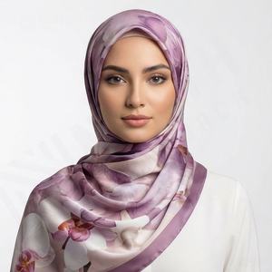 Pañuelos de chifón de diseño premium, hijab cuadrado para mujeres musulmanas, con estampado digital de hojas, transpirables, a la moda, bandanas étnicas. - Product Image 6