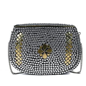 Silver Metal Handmade <b>Bridal</b> Women's Antique Brass Purse Ethnic Handmade Metal Clutch Bag - Product Image 4