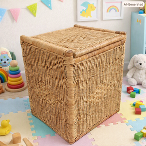 Wholesale New Fashion Rectangle Rattan Eco-Friendly Multifunction <b>Storage</b> <b>Basket</b> Lid Handcrafted <b>Toy</b> Organizer Rustic Style - Product Image 1
