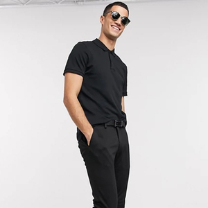 Men's <b>Black</b> Short Sleeve <b>Polo</b> Shirt 100% Cotton Pique Knitted Solid Color Smart Casual Breathable Design Regular Fit - Product Image 2