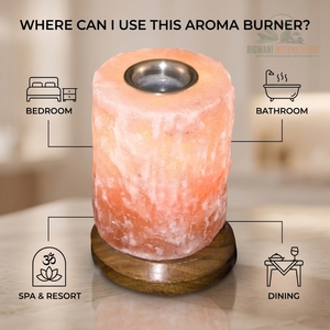 Natural Pink Himalayan Rock Salt Aroma <b>Oil</b> Diffuser <b>Lamp</b> Handcrafted Cylinder Essential <b>Oil</b> Burner Warmer with Wooden Base - Product Image 4