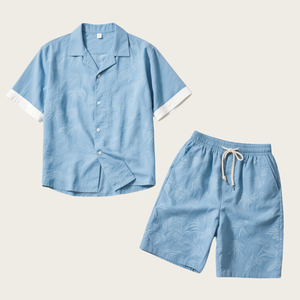 Conjunto elegante de ropa para vacaciones de verano para hombre, camisa estampada de manga corta transpirable y pantalones cortos a juego, conjunto moderno de dos piezas - Product Image 4