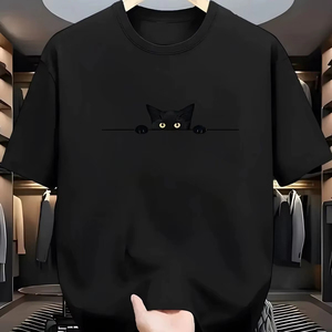 เสื้อยืดผู้ชายคุณภาพใหม่ ลายพิมพ์ลูกแมวน่ารักสำหรับฤดูร้อน เนื้อผ้านุ่ม ระบายอากาศได้ดี คอกลม เสื้อยืดลำลองใส่ได้หลายโอกาส รับสกรีนโลโก้ - Product Image 1