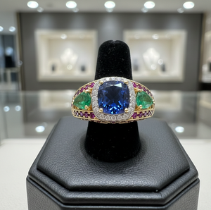 Anillo de Plata de Ley 925 con 6 Piedras, Chapado en Oro de 18K, con Gemas Mixtas, Hecho a Mano, Regalo de Joyería - Product Image 4