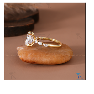 Oval Cut Engagement <b>Ring</b> with Marquise Side Stone Accents <b>Adjustable</b> Diamond Sterling <b>Silver</b> Elegant Band Birthday Anniversary - Product Image 3