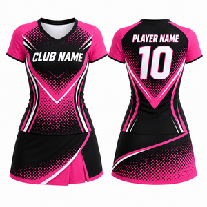 Camiseta de Voleibol Unisex Sublimada Personalizada, Transpirable, de Poliéster, con Estampado de Puntos Rosa y Negro, Cuello en V, Manga Corta, Secado Rápido, Deportiva - Product Image 1